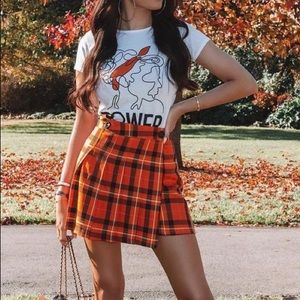 H&M pleated orange and black tartan wrap mini skirt New never worn. Latest trend